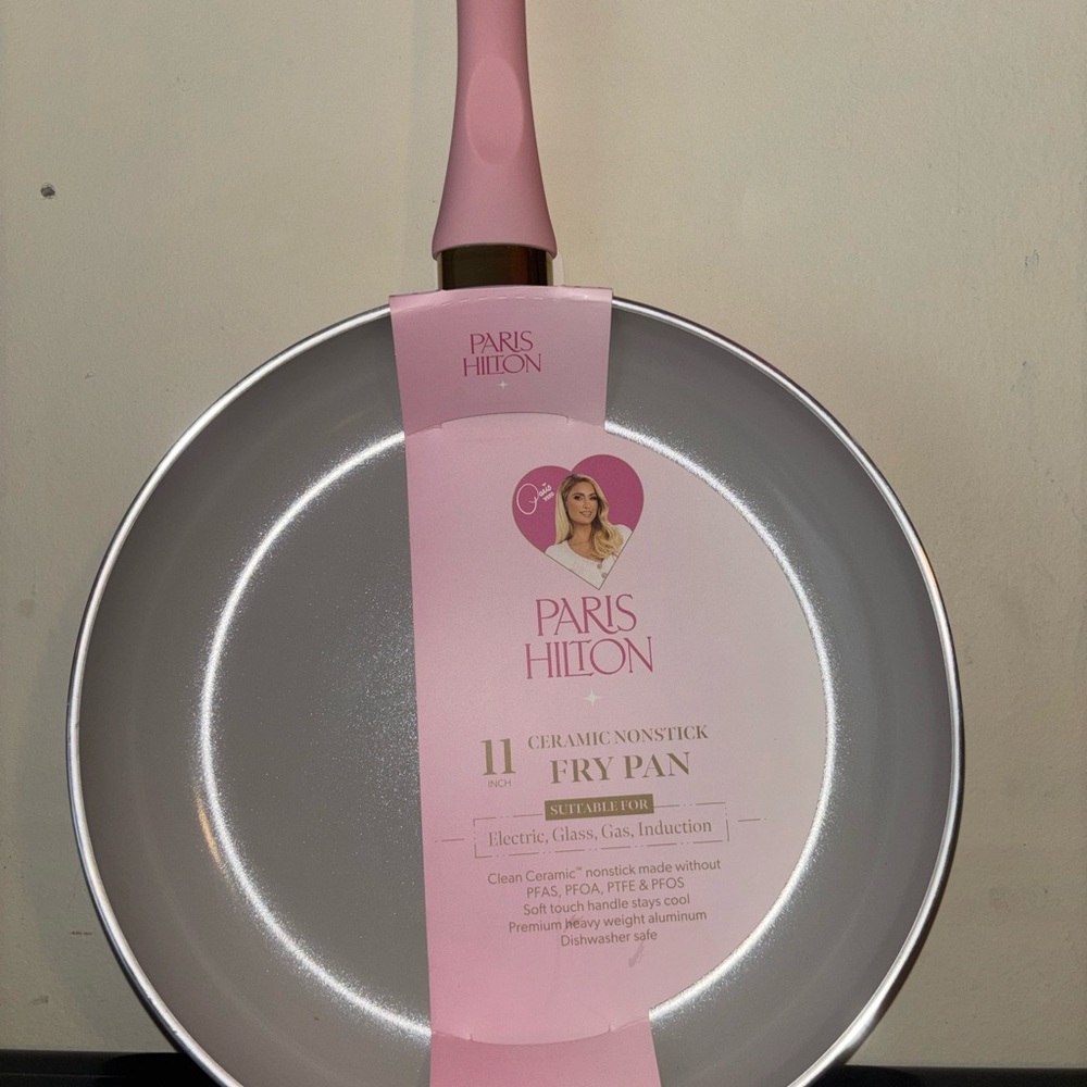 Paris Hilton Gray Ceramic Nonstick Fry Pan with Pink Accent